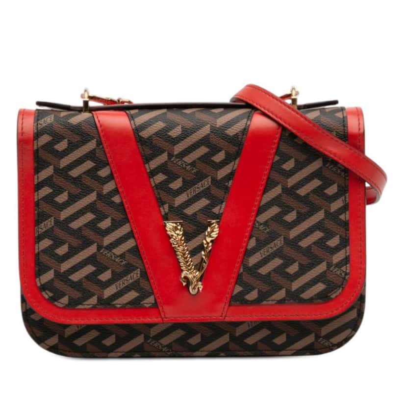 Versace La Greca Coated Canvas Virtus Satchel Brown Canvas Good condition - Front View