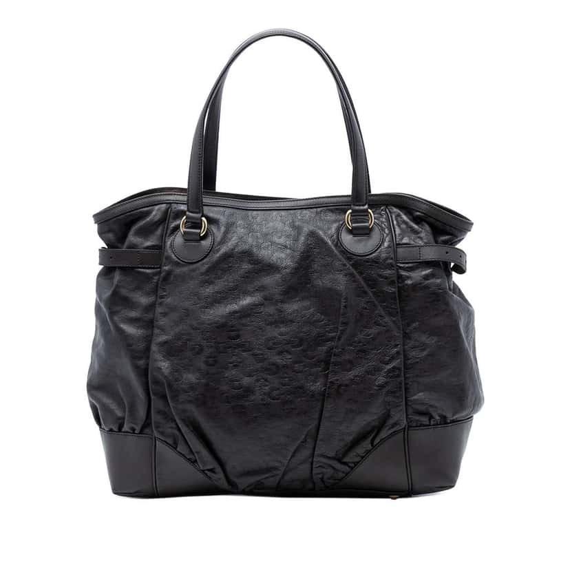 Gucci Embossed Leather Horsebit Full Moon Tote Black Leather Good condition - Front View