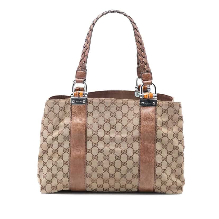 Gucci Medium GG Canvas Bamboo Libeccio Tote Beige Good condition - Front View