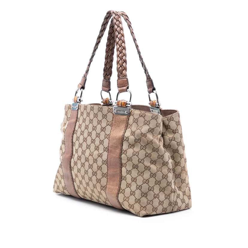 Gucci Medium GG Canvas Bamboo Libeccio Tote Beige Good condition - Back View