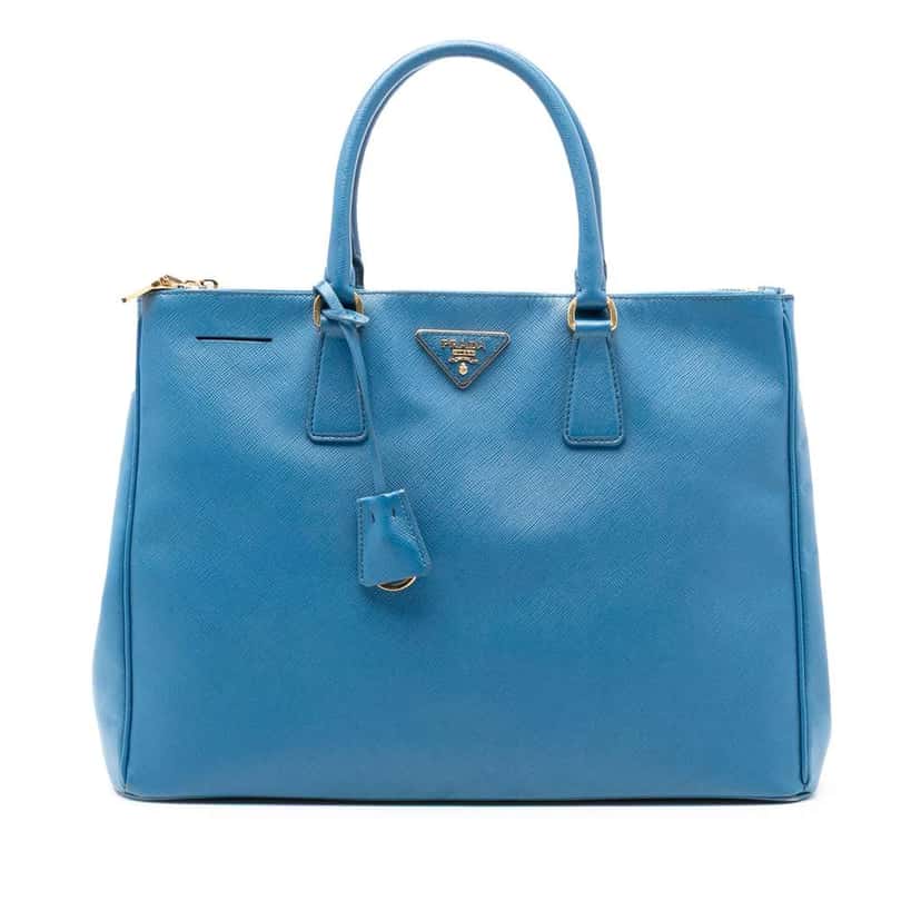 Prada Large Saffiano Lux Galleria Double Zip Satchel Blue Leather Good condition - Front View