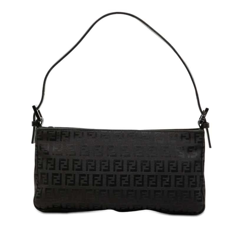 Fendi Zucchino Canvas Shoulder Bag Black Canvas Good condition - Front View