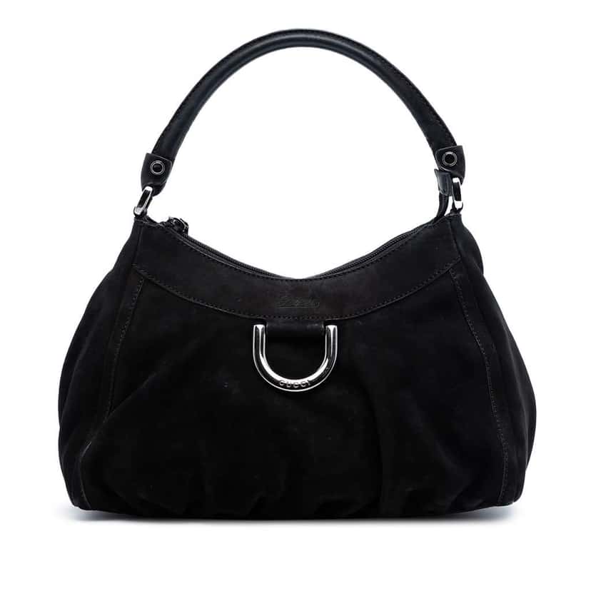 Gucci Suede Abbey D Ring Shoulder Bag Black Leather Good condition - Front View