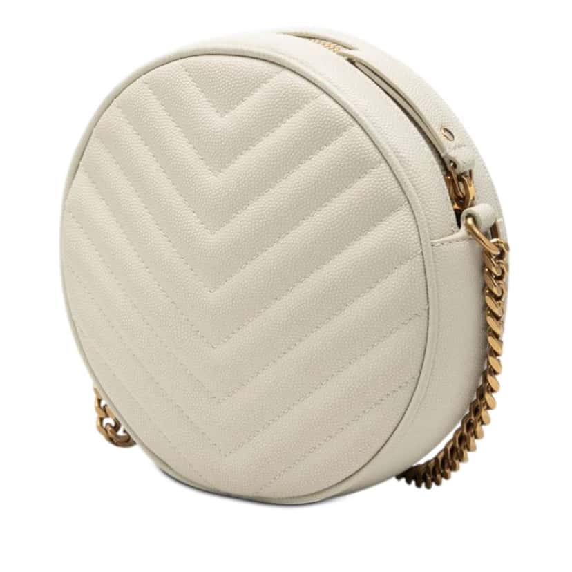 Saint Laurent Grain De Poudre Chevron Round Vinyle Camera Bag White Leather Good condition - Back View