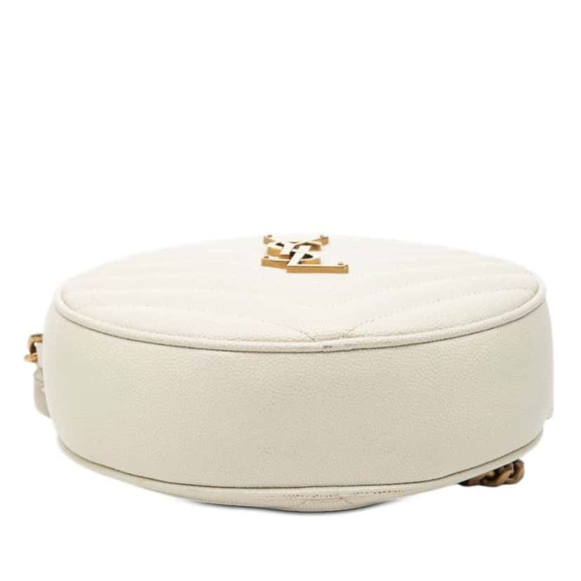Saint Laurent Grain De Poudre Chevron Round Vinyle Camera Bag White Leather Good condition - Inside View