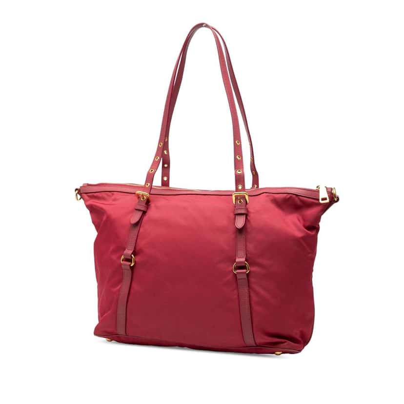 Prada Saffiano Trimmed Tessuto Zip Top Convertible Tote Red Good condition - Back View