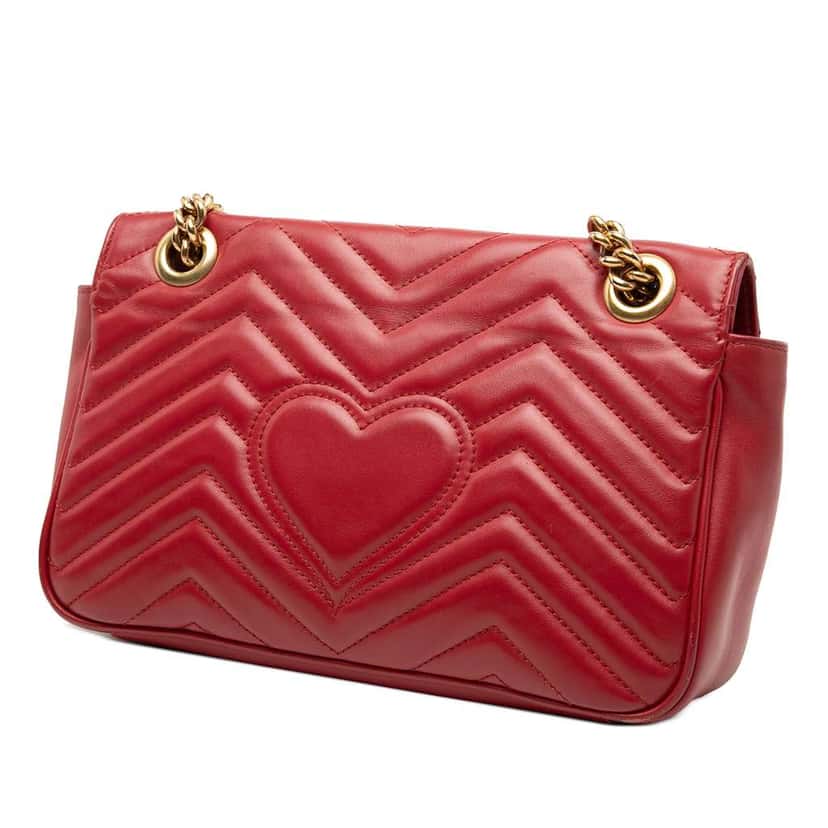 Gucci Medium GG Marmont Matelasse Leather Shoulder Bag Red Leather Very good condition - Back View