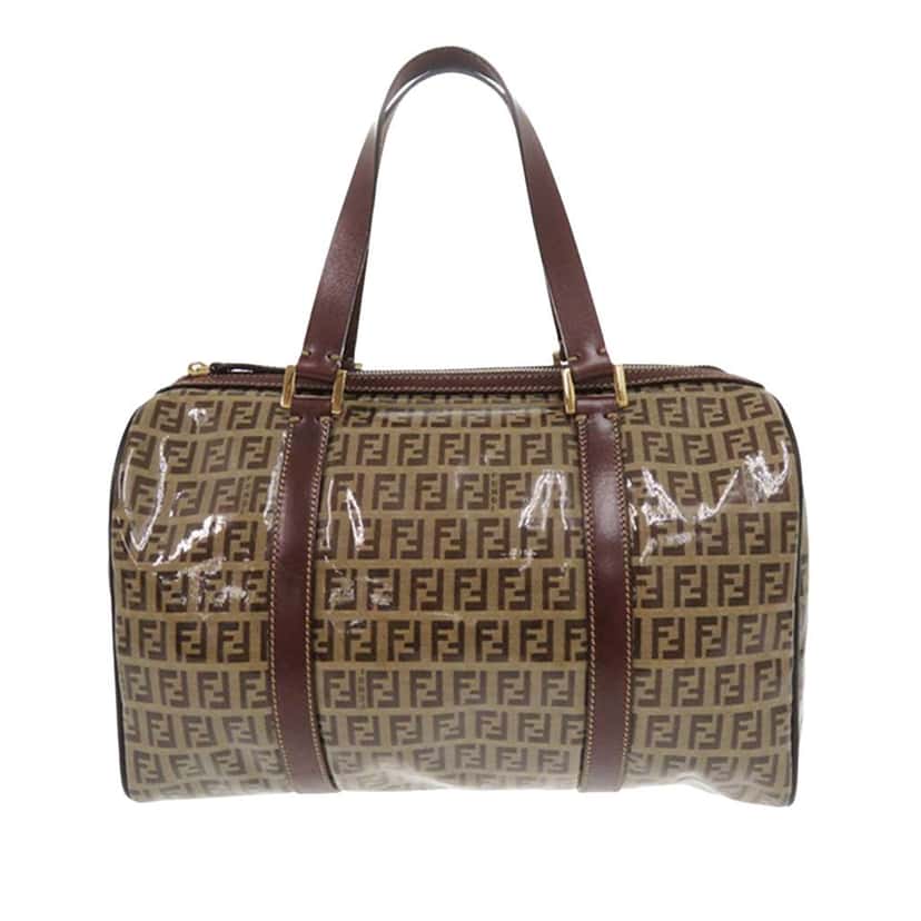 Fendi Zucchino Crystal Boston Bag Beige Canvas Good condition - Front View