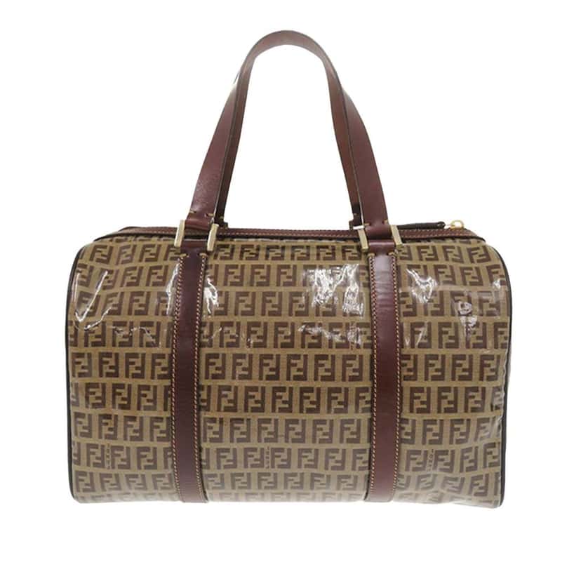 Fendi Zucchino Crystal Boston Bag Beige Canvas Good condition - Back View