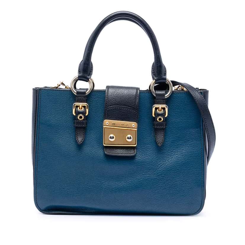 Miu Miu Bicolor Goatskin Madras Satchel Blue Leather Good condition - Front View