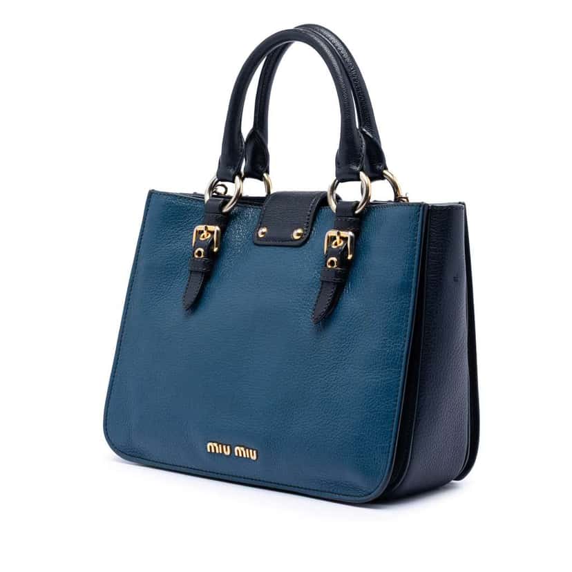 Miu Miu Bicolor Goatskin Madras Satchel Blue Leather Good condition - Back View