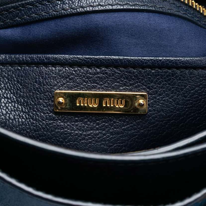 Miu Miu Bicolor Goatskin Madras Satchel Blue Leather Good condition - Box View
