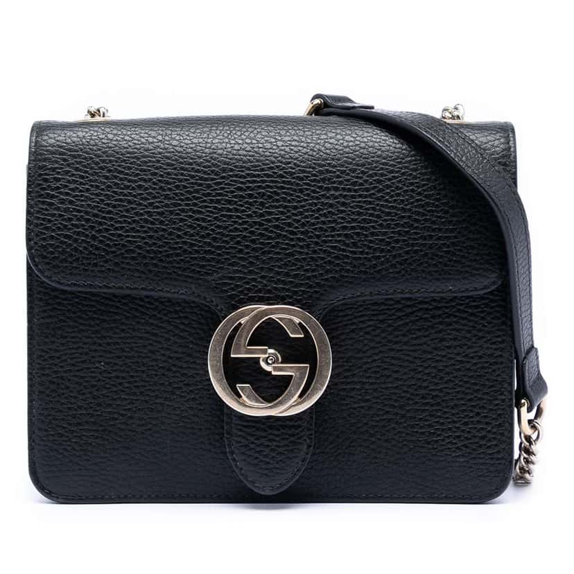 Gucci Small Dollar Calfskin Interlocking G Crossbody Black Leather Good condition - Front View
