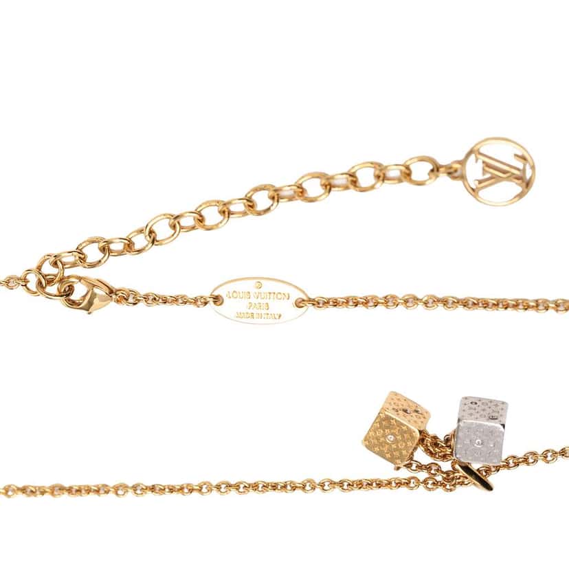 Louis Vuitton Gold Plated and Silver Plated Crystal Luckygram Game On Dice Pendant Necklace Gold Metal Good condition - Box View