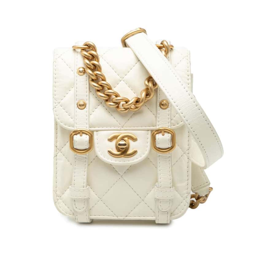 Chanel Mini Aged Calfskin City School Flap White Leather Good condition - Front View