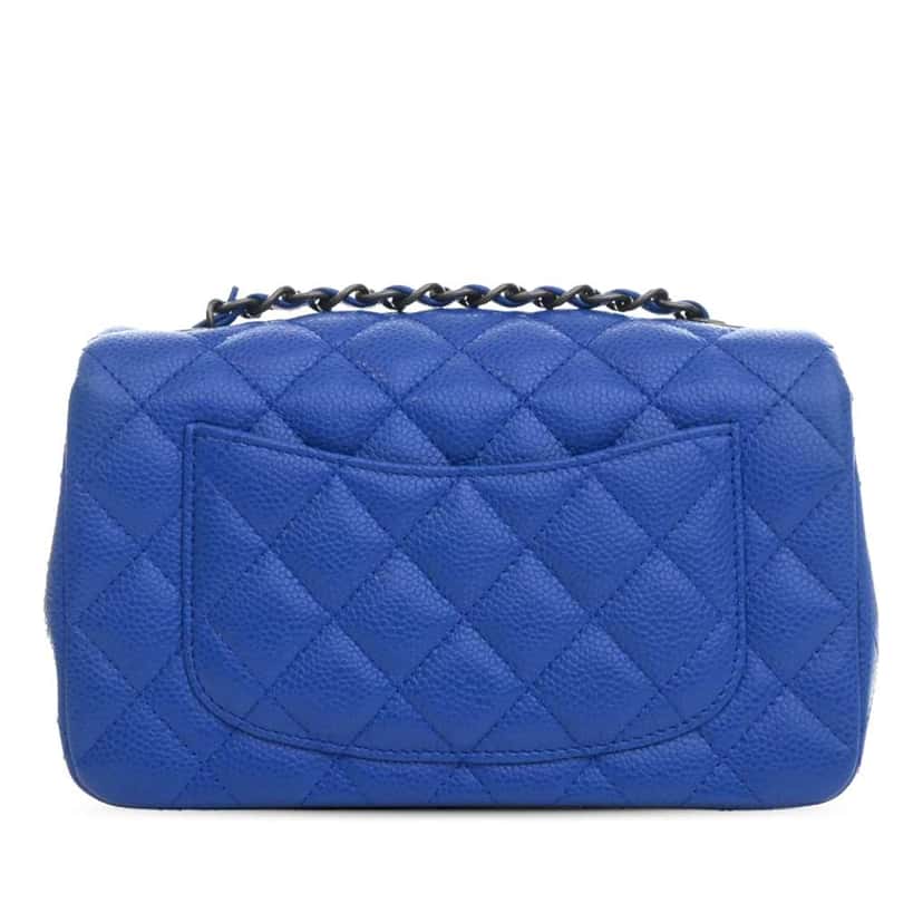 Chanel Mini Rectangular Classic Caviar Single Flap Blue Leather Good condition - Back View