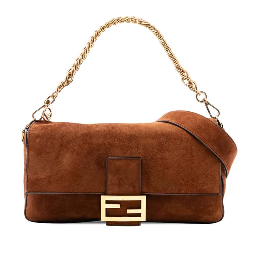 Fendi Large Suede Chamois Baguette Satchel Brown Leather Good condition - Front View
