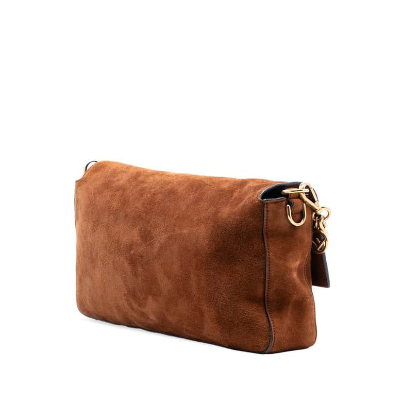 Fendi Large Suede Chamois Baguette Satchel Brown Leather Good condition - Back View