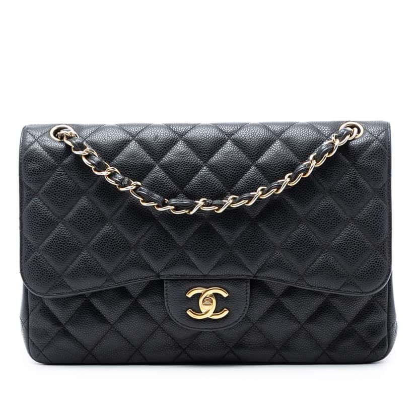 Chanel Jumbo Classic Caviar Double Flap Black Leather Good condition - Front View