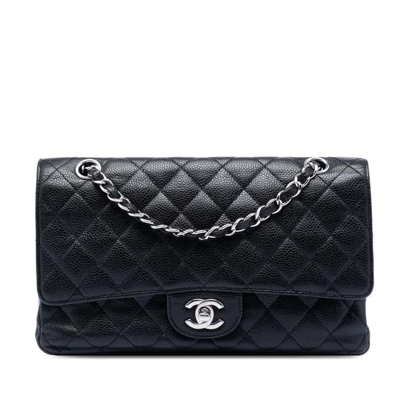 Chanel Medium Classic Caviar Double Flap Black Leather Good condition - Front View