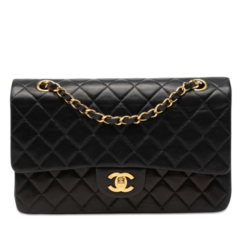 Chanel Medium Classic Lambskin Double Flap Black Leather Good condition - Front View