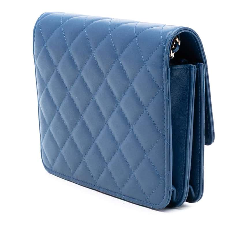 Chanel CC Square Quilted Lambskin Wallet on Chain Blue Leather Good condition - Back View