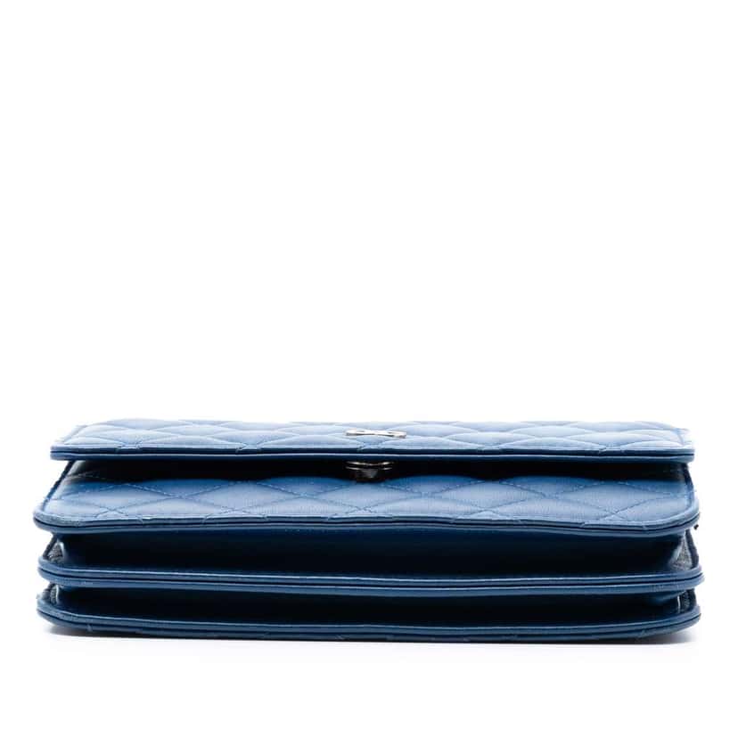 Chanel CC Square Quilted Lambskin Wallet on Chain Blue Leather Good condition - Inside View