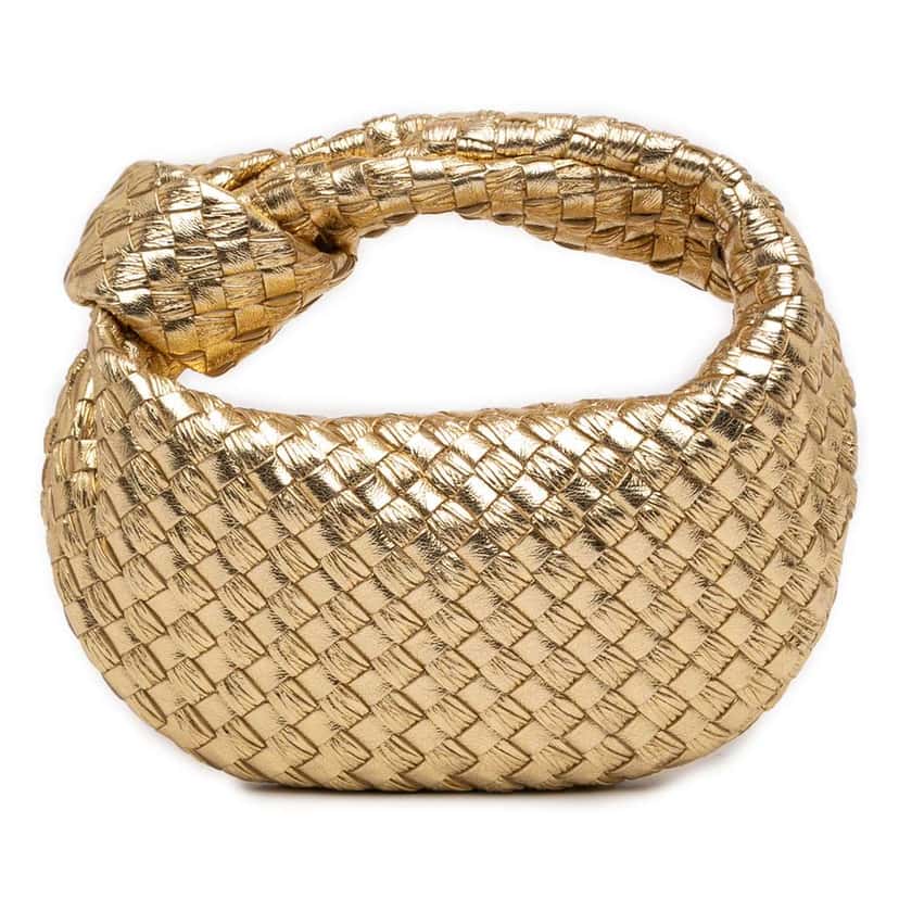 Bottega Veneta Mini Metallic Nappa Intrecciato Jodie Gold Leather Good condition - Front View