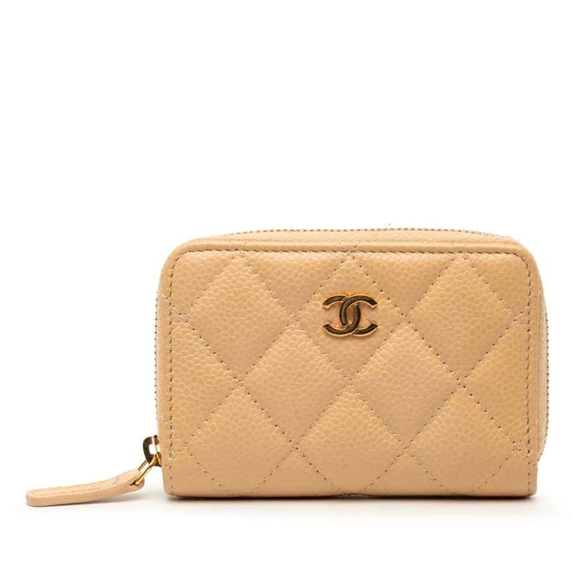 Chanel CC Quilted Caviar Zippy Coin Pouch Beige Leather Good condition - Front View