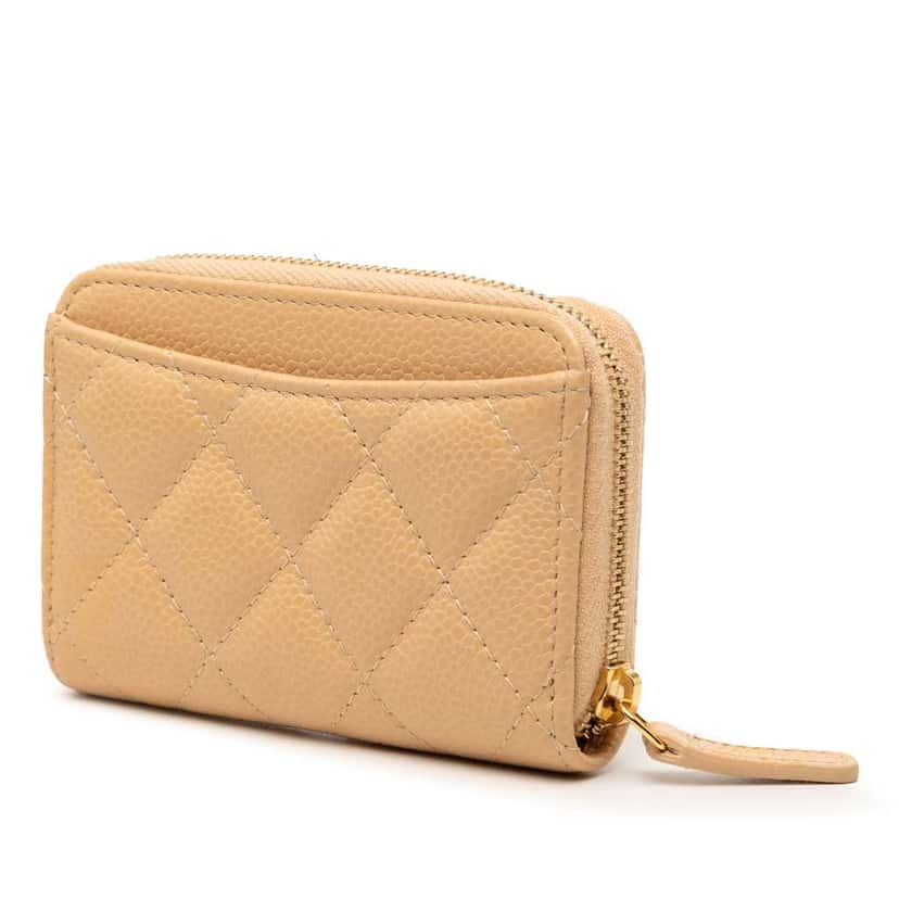 Chanel CC Quilted Caviar Zippy Coin Pouch Beige Leather Good condition - Back View