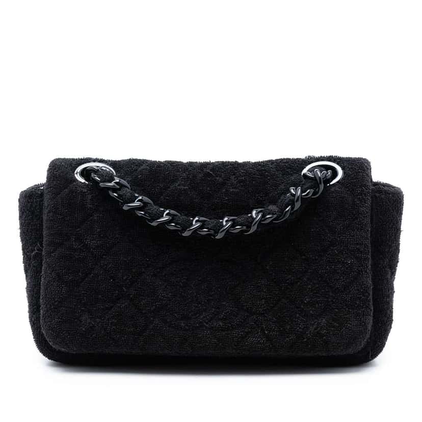 Chanel CC Quilted Terry Cloth Flap Black Cotton Good condition - Front View