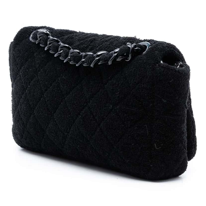 Chanel CC Quilted Terry Cloth Flap Black Cotton Good condition - Back View
