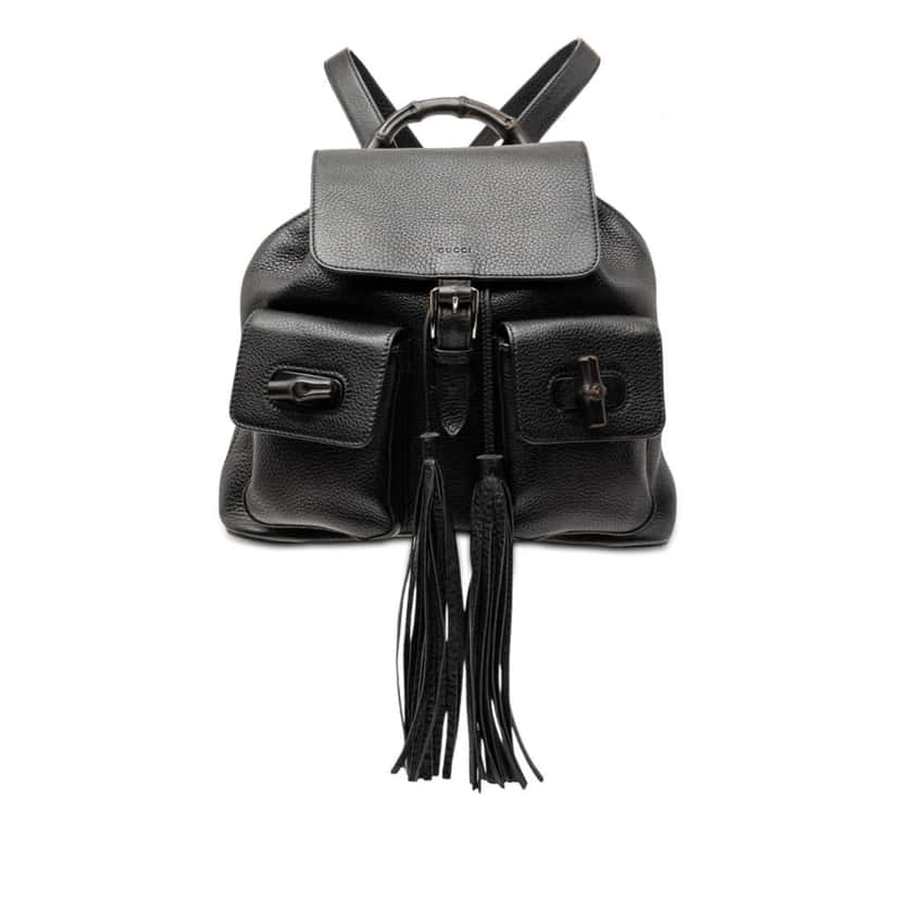 Gucci Leather Bamboo Tassel Backpack Black Leather Good condition - Front View