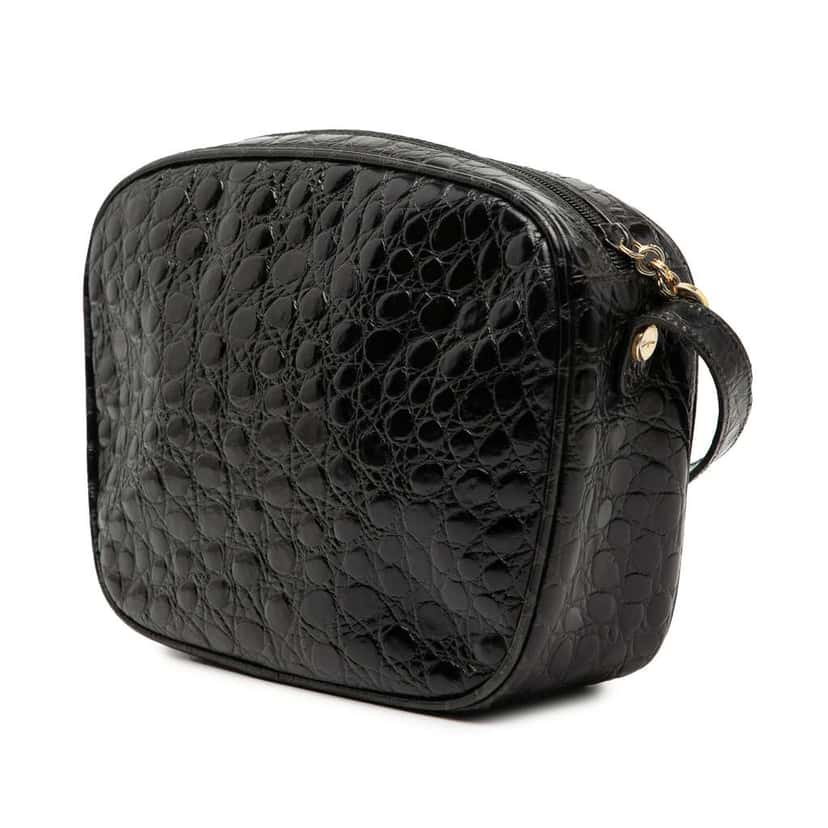 Salvatore Ferragamo Croc Embossed Leather Vara Crossbody Black Leather Good condition - Back View