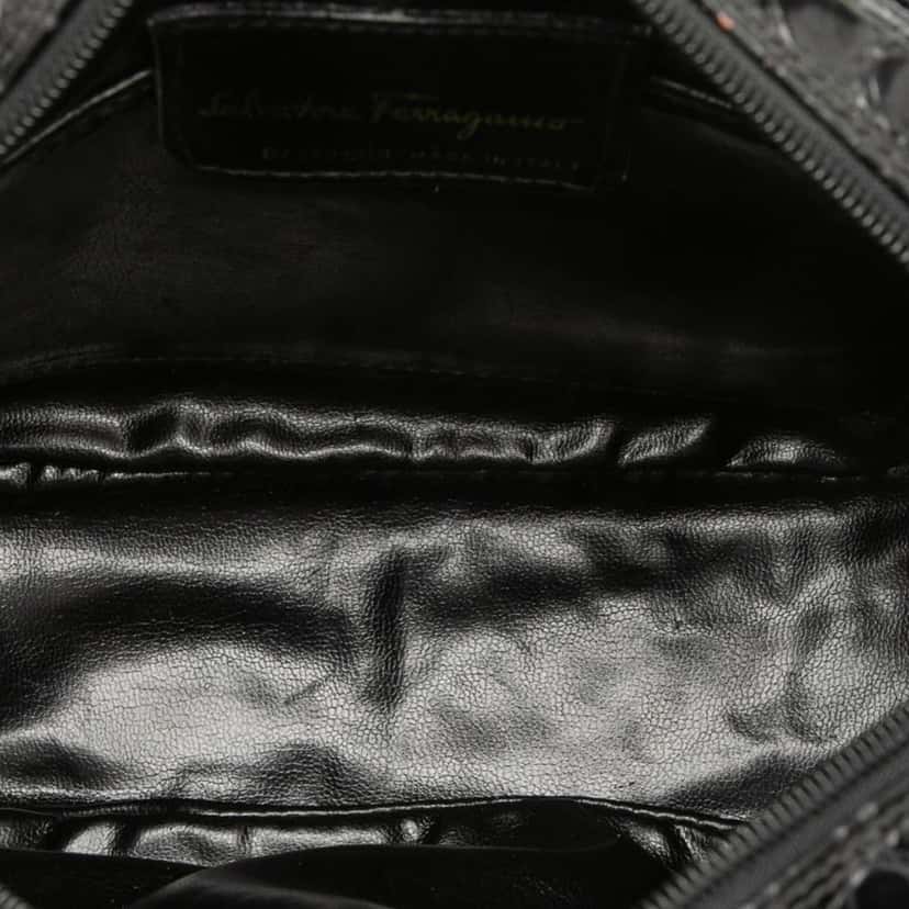 Salvatore Ferragamo Croc Embossed Leather Vara Crossbody Black Leather Good condition - Model View