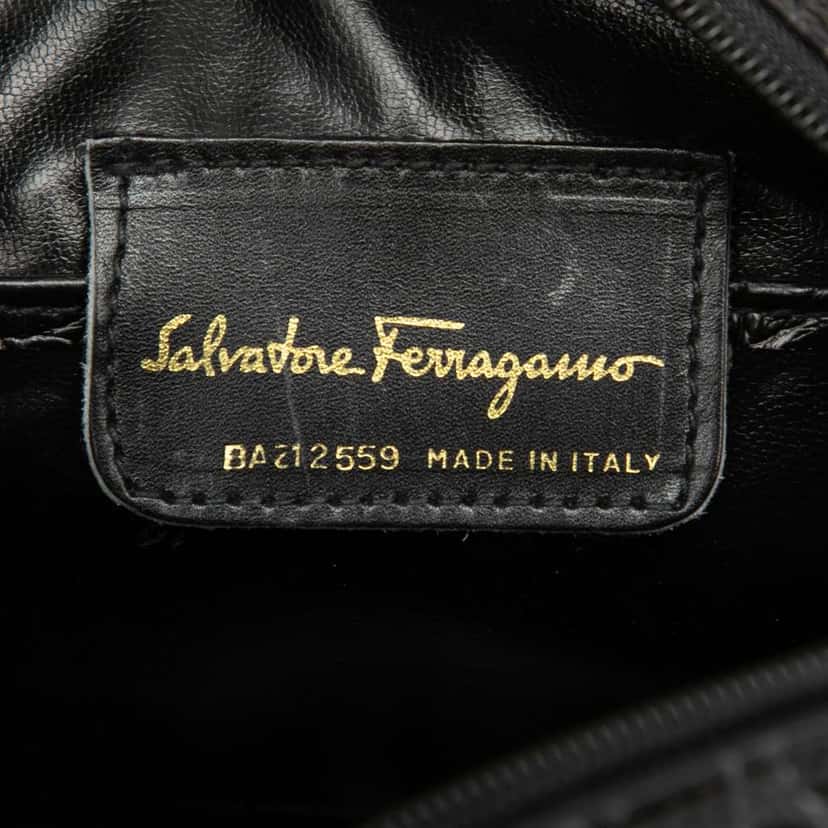 Salvatore Ferragamo Croc Embossed Leather Vara Crossbody Black Leather Good condition - Box View