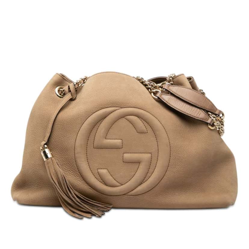 Gucci Medium Nubuck Soho Chain Tote Brown Leather Good condition - Front View