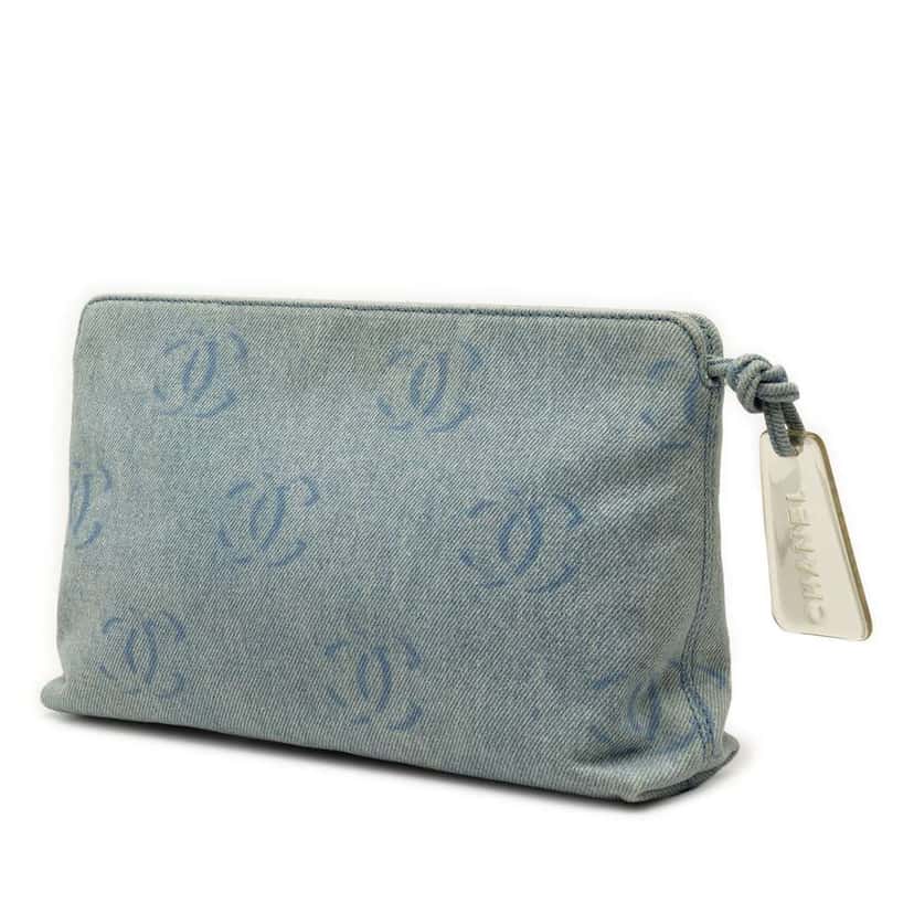 Chanel CC Printed Denim Zip Clutch Blue Denim Good condition - Back View
