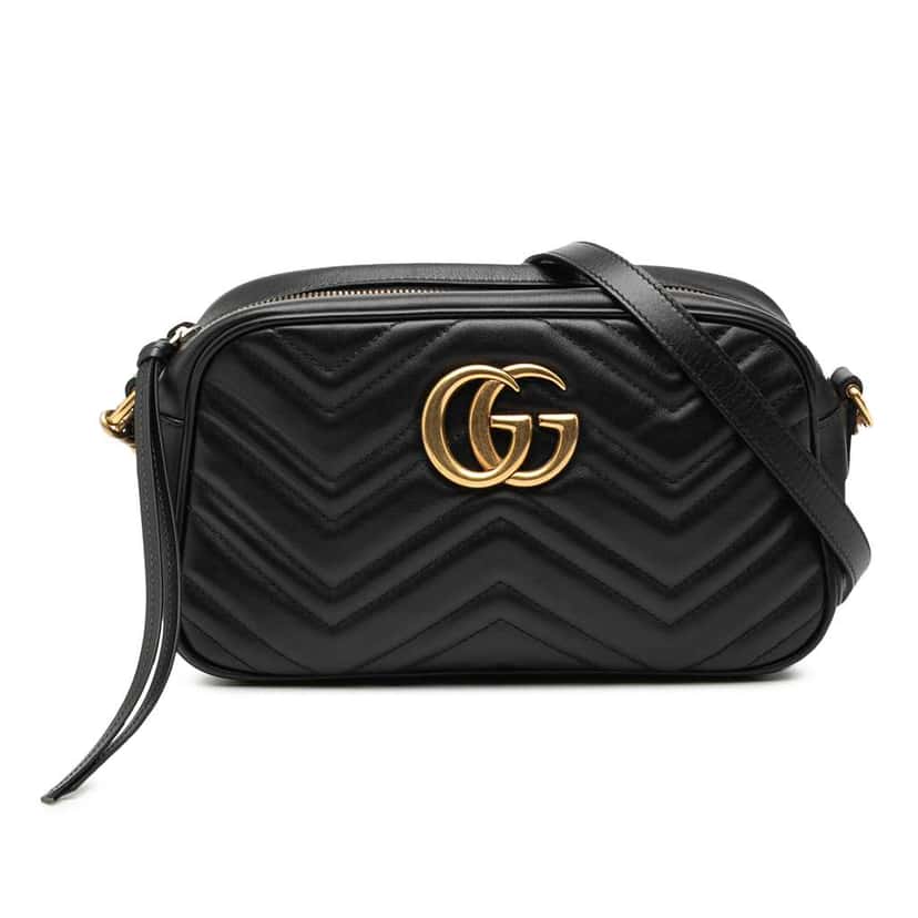 Gucci Small GG Marmont Matelasse Leather Crossbody Black Leather Good condition - Front View