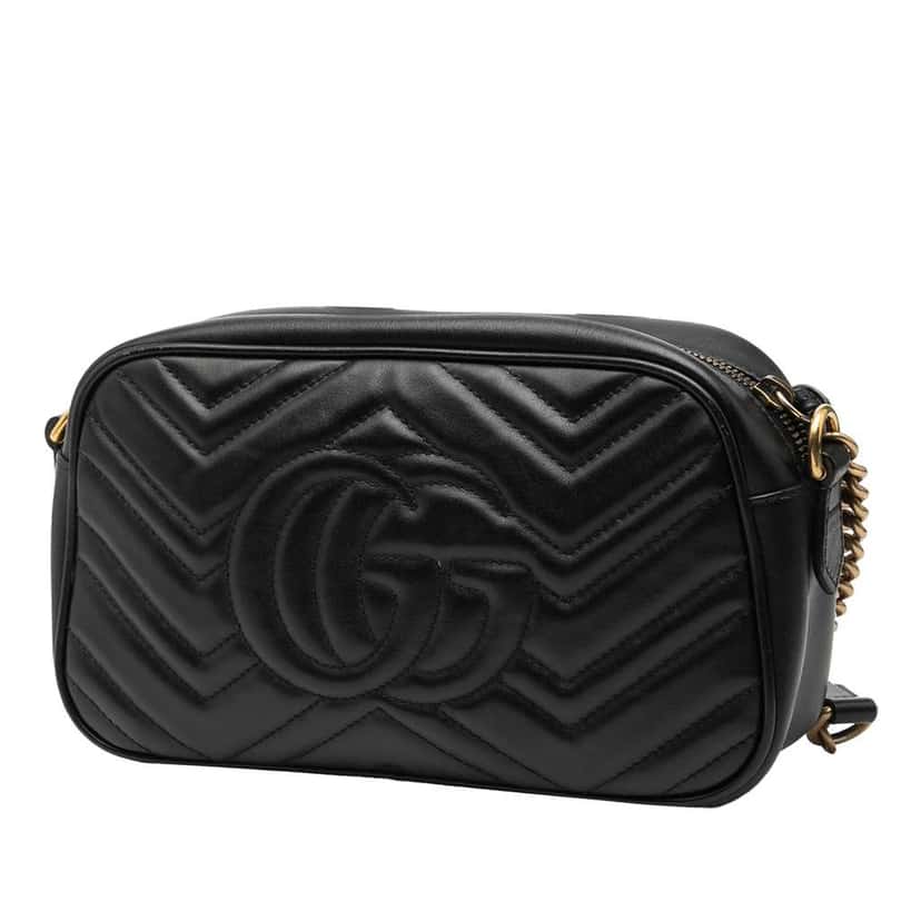 Gucci Small GG Marmont Matelasse Leather Crossbody Black Leather Good condition - Back View