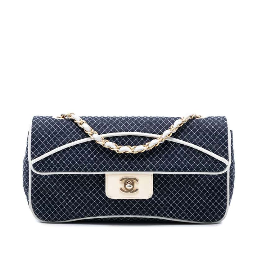 Chanel Medium Micro Quilted Jersey Single Flap Blue Cotton Good condition - Front View