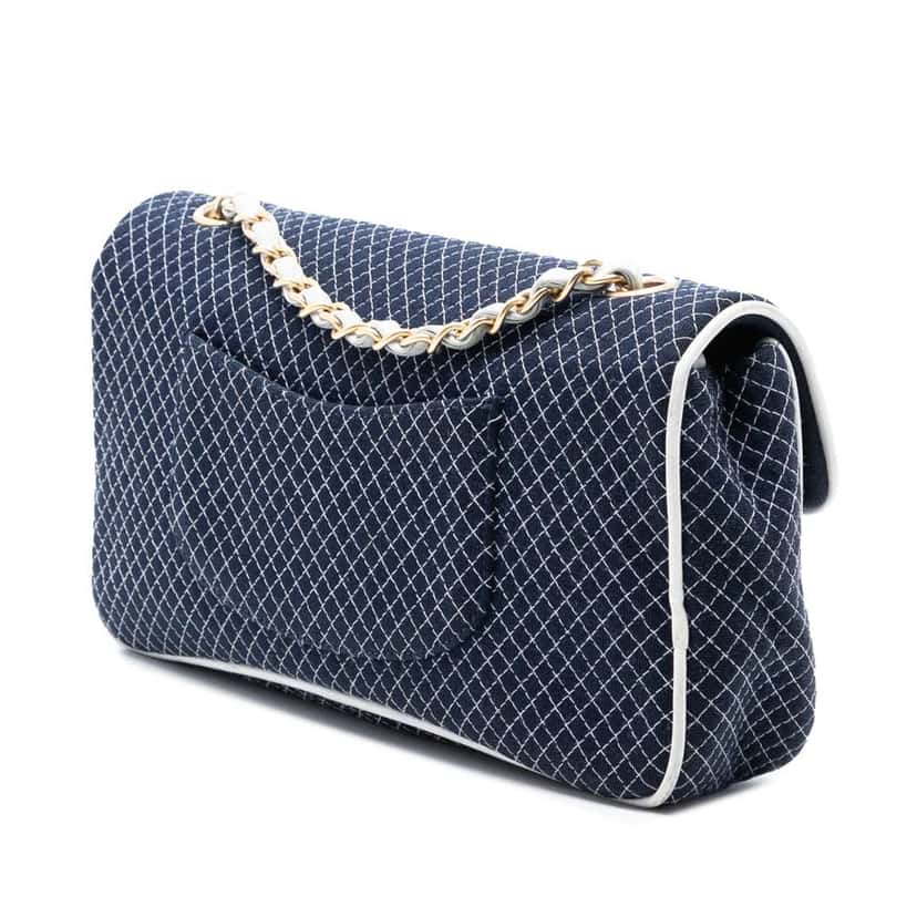 Chanel Medium Micro Quilted Jersey Single Flap Blue Cotton Good condition - Back View