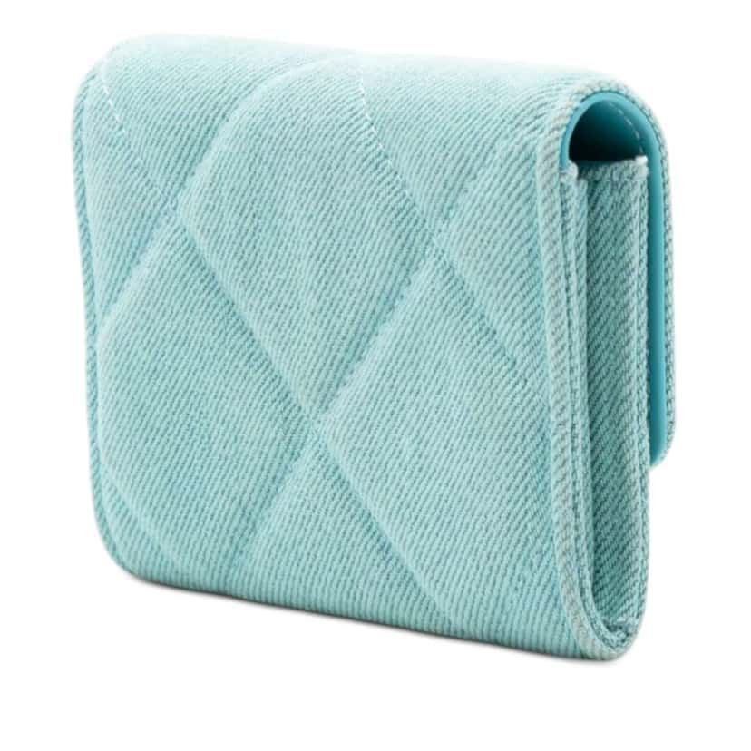 Chanel Quilted Denim 19 Card Holder with Chain Blue Denim Good condition - Back View