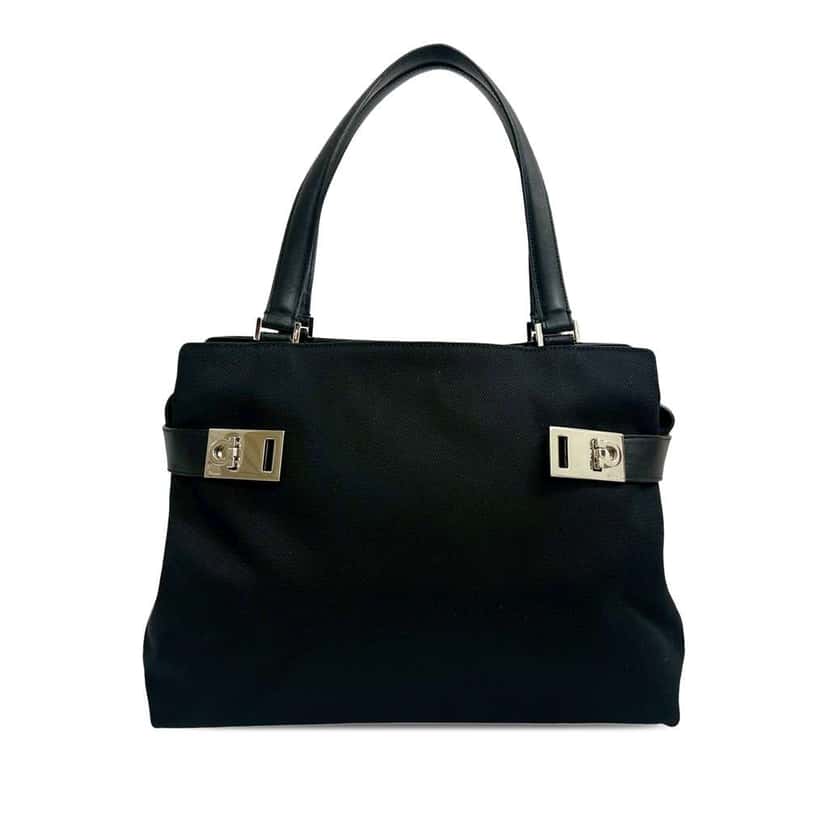 Salvatore Ferragamo Canvas Gancini Tote Black Canvas Good condition - Front View