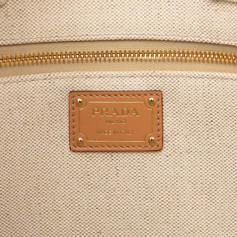 Prada Large Linen and Vitello Logo Tote Beige Good condition - Box View