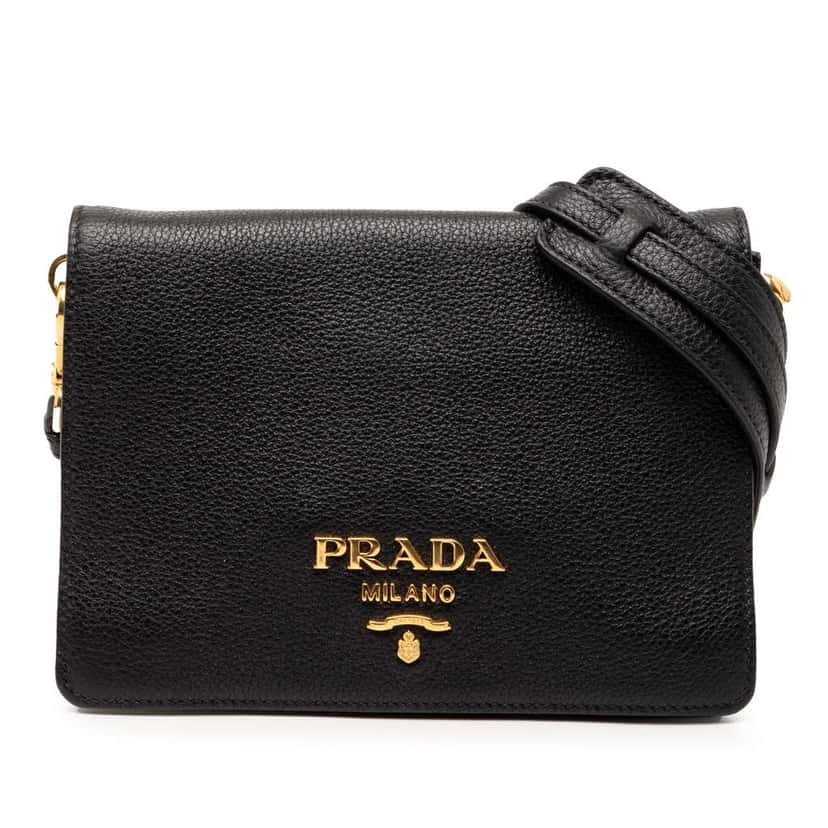 Prada Vitello Phenix Flap Crossbody Black Leather Good condition - Front View