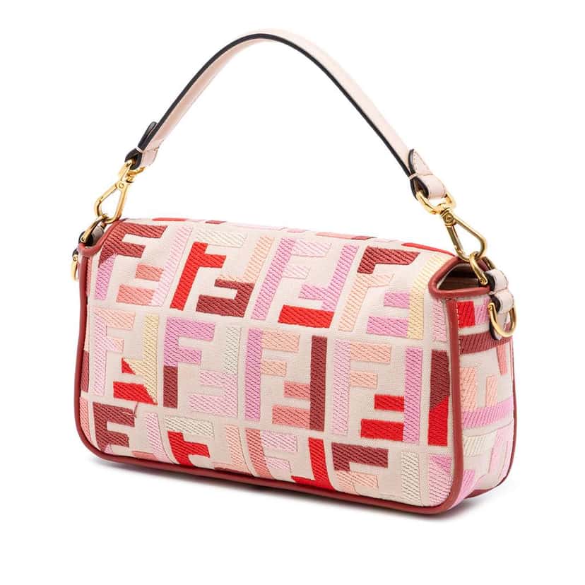 Fendi Zucca Embroidered Canvas Baguette Satchel Pink Canvas Good condition - Back View