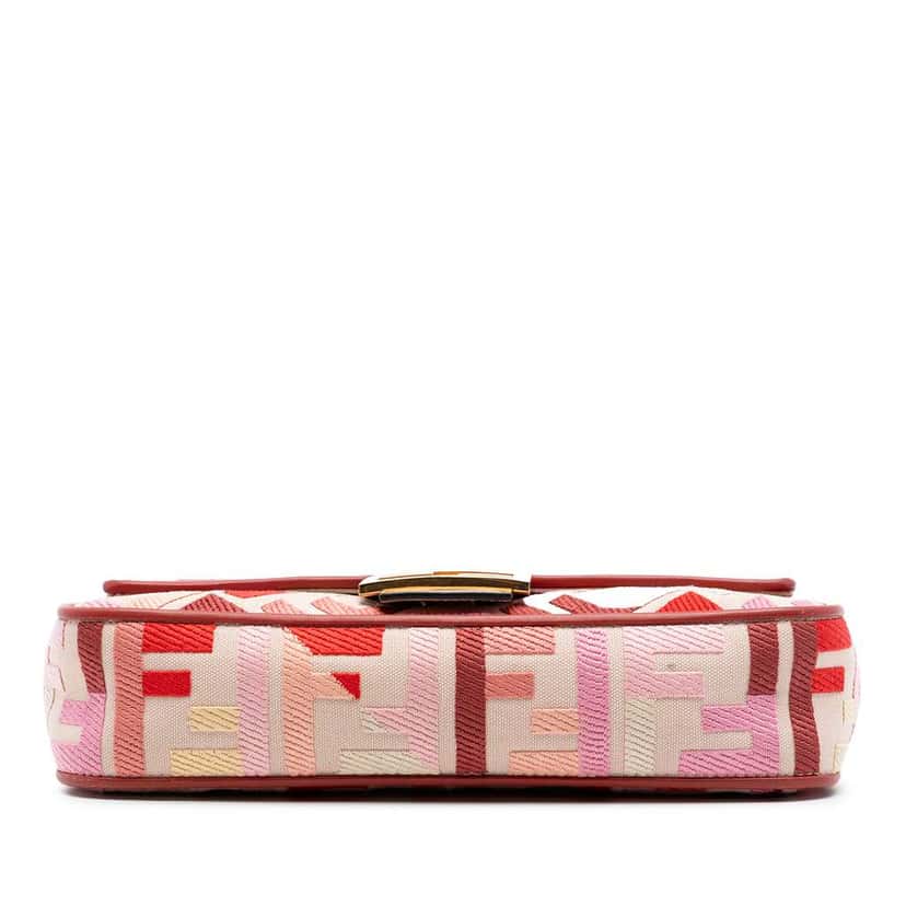 Fendi Zucca Embroidered Canvas Baguette Satchel Pink Canvas Good condition - Inside View