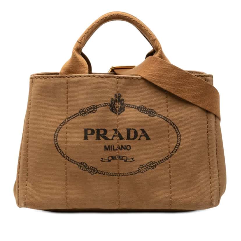Prada Small Canvas Canapa Logo Satchel Brown Canvas Good condition - Front View
