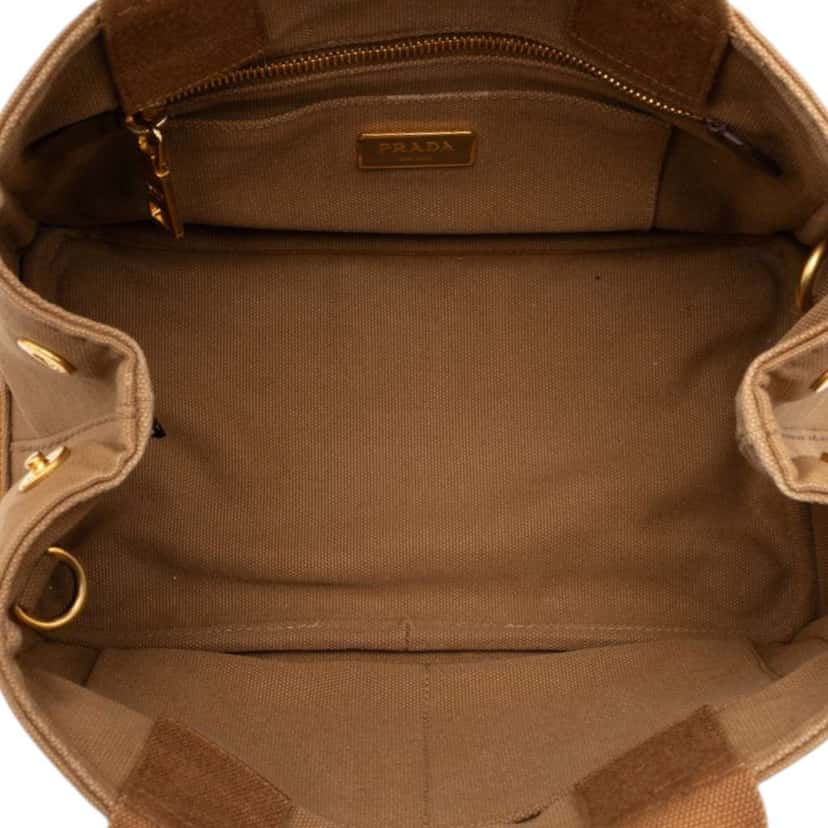 Prada Small Canvas Canapa Logo Satchel Brown Canvas Good condition - Model View